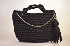 Handmade black crochet tote bag , Women handbag