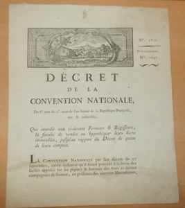 DEKRET DES NATIONALKONVENTS 1793 VERKAUFSVERBOT BAUERN REGISSEURE - Bild 1 von 1