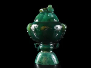 A9096: XF Chinese Stone jade/jewels Flower INCENSE BURNER with a decorative - Picture 1 of 11