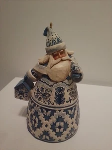 Edredón vintage Jim Shore azul toile Santa Bell Birdhouse 5" Hi sin caja - Imagen 1 de 4