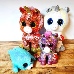 TY Beanie Boos Unicorn and Seal Plush Set Of 4 Flippables - Picture 1 of 7