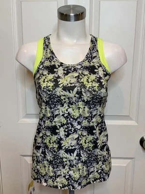Camiseta sin mangas deportiva Lululemon negra blanca floral espalda deportiva, talla 6 Foto 1 de 4