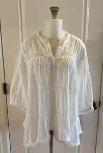 Camisa Boho Sundance Top Talla Mediana Blanca Ojales Encaje Crochet Algodón Cottage - Imagen 1 de 12