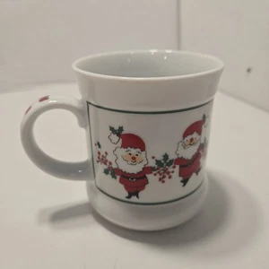  TAKAHASHI San Francisco Dancing Santas & Holly Christmas Vintage Coffee Tea Mug - Picture 1 of 7