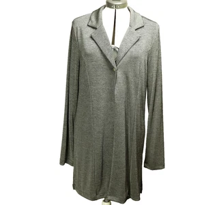 Laura Ashley Single Button Blazer Cardigan Sweater Tunic Length Heather Gray M - Picture 1 of 24