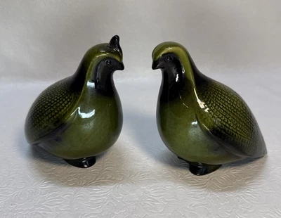 Codorniz vintage MCM cerámica esmalte verde EE. UU. Foto 1 de 4