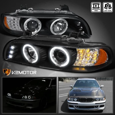 Black Fits 2001-2003 BMW E39 530I 525I Halo Projector Headlights w/ LED Signal Foto 1 de 4