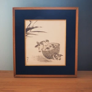 Vintage Japanese Ink Painting – Sparrows – Calm Design & 1940s Retro Atmosphere - Picture 1 of 19
