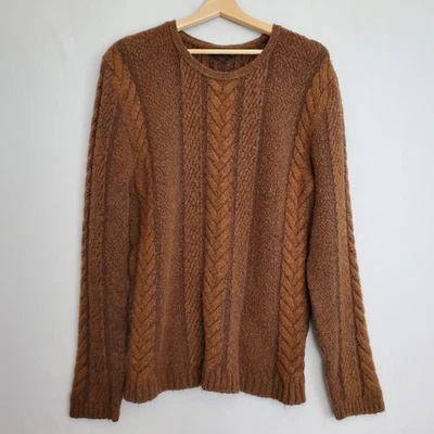 Zara Man Sweater Crewneck Pullover Chunky Cable Knit Rust Copper Grandpa Fisher - Image 1 of 4