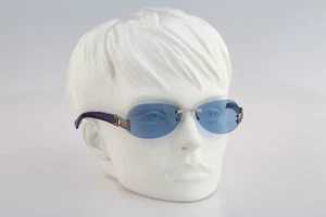 Chanel 4037 168 72, Vintage 90s tinted blue lenses silver wrap oval sunglasses - Picture 1 of 10