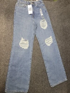 Refuge Jeans Womens 1 Blue 90s Wide Leg Distressed High Rise Denim - Picture 1 of 19