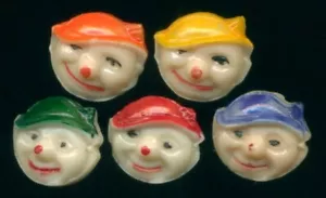 Vintage Knöpfe entzückend Glas realistische Pixie Gesichter verschiedene Farben 5er Set - Bild 1 von 3
