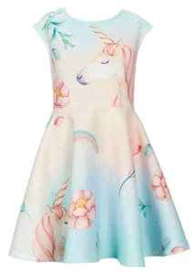 Truly Me Little Girl's Unicorn With Rhinestones Scuba Dress-Size-2T-Aqua - Picture 1 of 3
