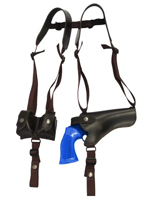 NEW Brown Leather Horizontal Shoulder Holster w/ Speed-loader Pouch 4" Revolvers - Image 1 of 4