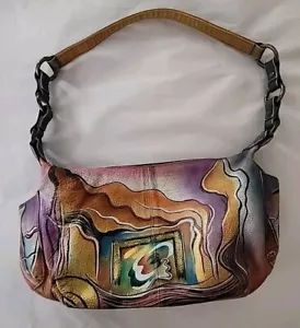 Vintage Anuschka Art Deco Abstrakt Gold Slouch Hobo Schultertasche Fancy Riemen Geldbörse - Bild 1 von 15