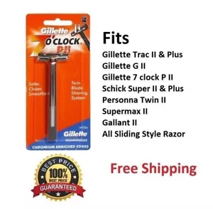 Recargas de cartucho de afeitadora Gillette Trac II 7 en punto PII mango de afeitadora de metal EE. UU. - Imagen 1 de 7