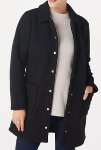 Denim & Co. Regular Sherpa Bonded with Fleece Snap Jacket Black Small Size - Picture 1 of 2