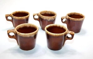 Hull Pottery Brown Drip Mugs Coffee Cups Heavy U.S.A. Set of 5 - Picture 1 of 14