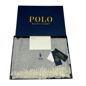 Polo Ralph Lauren Men’s 100% Wool Muffler Cream Gray Made in Italy NWT Boxed - Picture 1 of 15