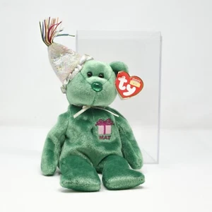 Ty The Beanie Babies Collection Dark Green Solid Birthday Bear Month Of May - Picture 1 of 10