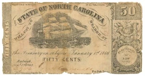1862 State of North Carolina, Raleigh, NC 50c Note No.3984 (59349) - Picture 1 of 2