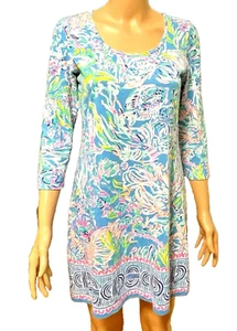 Lilly Pulitzer Beacon Dress Small Blue Pink Cotton 3/4 sleeves Resort Vacation - Picture 1 of 12