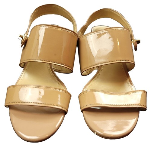 Scarpe Coach donna 9 Marla marrone vernice sandali pelle tacco slingback larghezza reg