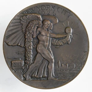 Medalla de bronce de 64 mm Manhattan Tercentenario 1926 de Hermon A. MacNeil NYHS ANS - Imagen 1 de 3