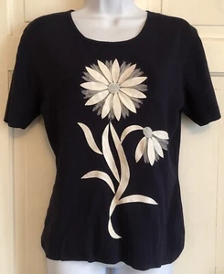 Camiseta Top Manga Corta Diseño Flor Azul Marino Originales Romanos Talla Pequeña - Imagen 1 de 4