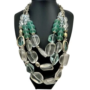 Chico's Necklace Jewlery Statement 22" Adjustable Beach White Aqua Beads Strands - Picture 1 of 8