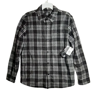 NEW Volcom Shirt Black White Plaid Long Sleeve Fleece Snap Closure Lined - Small - Picture 1 of 11