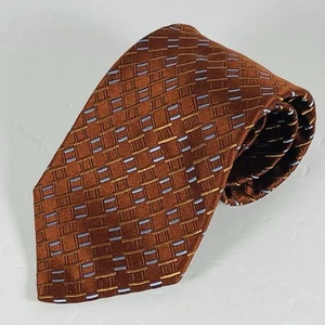 Ike Behar 100% Silk Neck Tie Copper With Blue And Orange Bars Geometric 3 7/8” - Picture 1 of 4