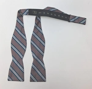 F R Tripler Bow Self Tie Silk Striped Square Edge Lavender Teal Preppy Academic  - Picture 1 of 3