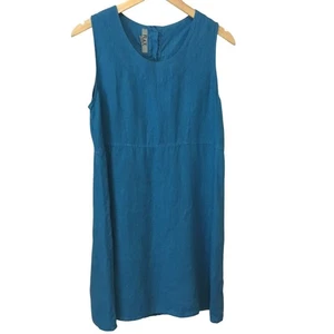 Flachs Damen blau Leinen ärmelloses Kleid Damen S minimalistisch Etuikleid Lagenlook Etuikleid - Bild 1 von 8