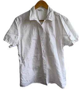 St Micheal Vintage M&S Size 12 White Cool Crisp Linen Cotton Mix Blouse Shirt - Picture 1 of 9
