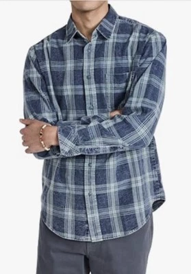 Rails Lahni Aged Indigo Blue Plaid Faded Button up Collared Shirt Mens Sz S NWT - Image 1 of 4