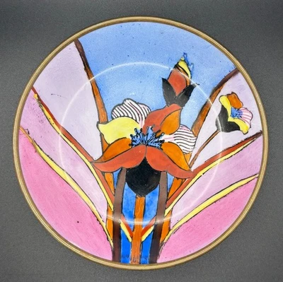 CHINESE HAND PAINTED PORCELAIN BOWL BRASS ENCASED WALL HANGING 4" FLORAL - Image 1 of 4