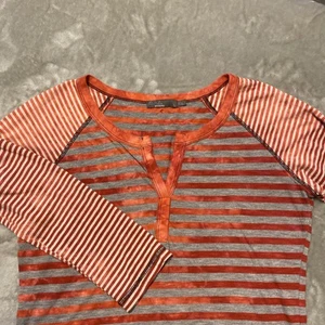 prAna Shirt Womens Sz L Red Stripe Long Sleeve Soft USA Gorpcore Preppy Retro - Picture 1 of 9