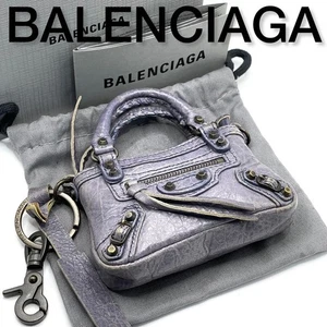 Rare BALENCIAGA City Charm Coin Case Purse Purple Leather Mini Bag Authentic - Picture 1 of 16