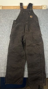 Vintage Carhartt Bib Overalls Double Knee R27 DKB Brown Size 38x30 90s Workwear - Picture 1 of 9