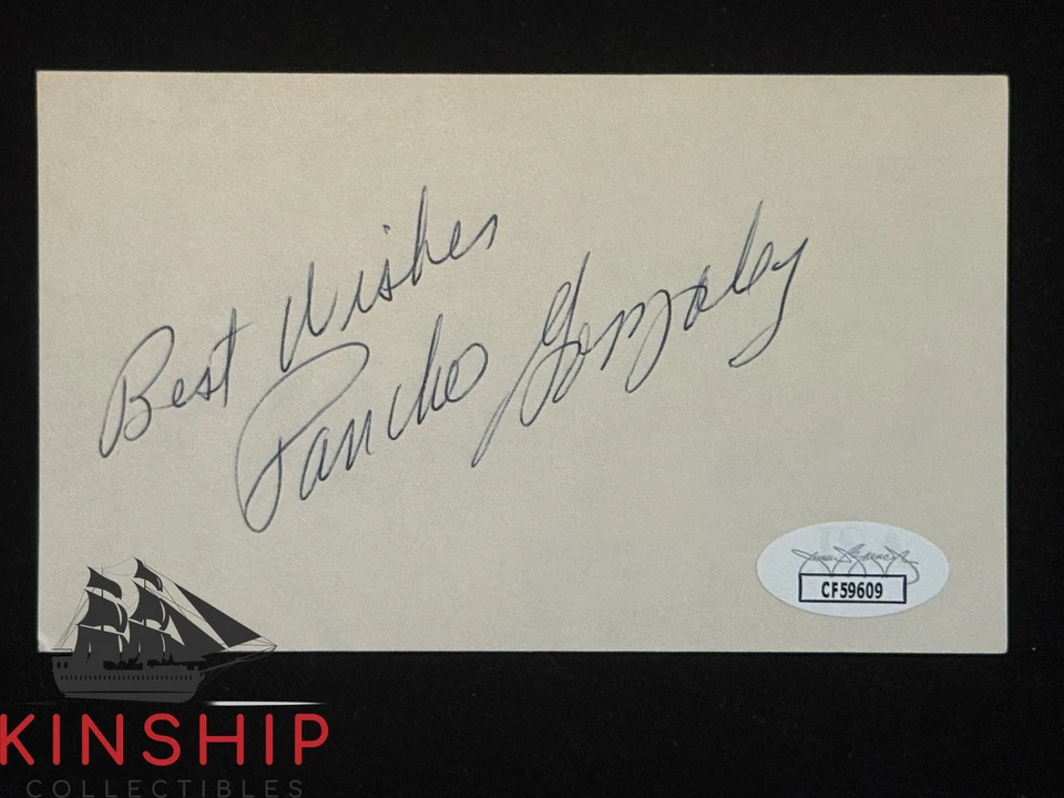 Tarjeta índice 3x5 firmada por Pancho González certificado de autenticidad JSA tenis automático I257 Foto 1 de 1