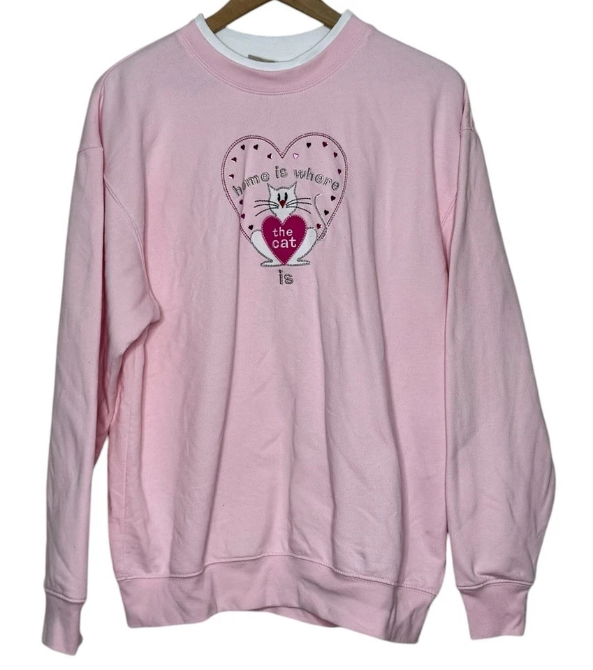 Sudadera grande vintage Home is Where the Heart Is Pink Grannycore Cottagecore Foto 1 de 4
