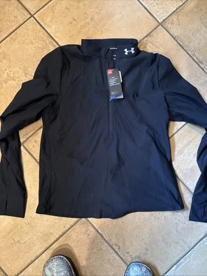 Under Armour 1/4 Zip Women Med  Black All Season Long Sleeve Running Fitted NWT - Image 1 of 4