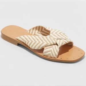 Universal Thread Fabric Sandals Tan Knotted Beach Slipons Women's Size 7.5 New - Picture 1 of 7