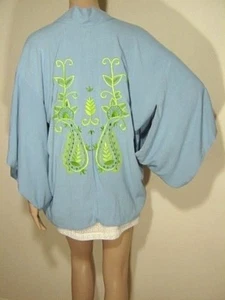 TALLOW Top Surf All Day US 2 XS Embroidered Vented Kimono Sleev Pastel Baby Blue - Picture 1 of 5