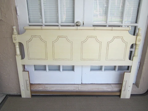 Wood Hollywood Regency Full Queen Headboard Cream Color Cover