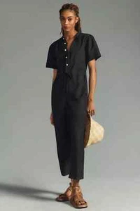 Unpublished Anthropologie Size XS Black Cotton Short Sleeve Utility Jumpsuit NWT - Picture 1 of 16