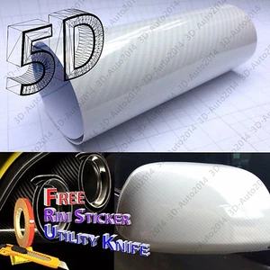 5ft X7ft White 5D HIGH GLOS Carbon Fiber Vinyl Air Release Pockets Bubble Free  - Picture 1 of 7