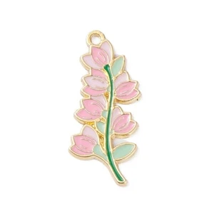 10 Very Pretty Pink Orchid Flower Shaped Gold Tone Pendants & Enamel Detail - Picture 1 of 3