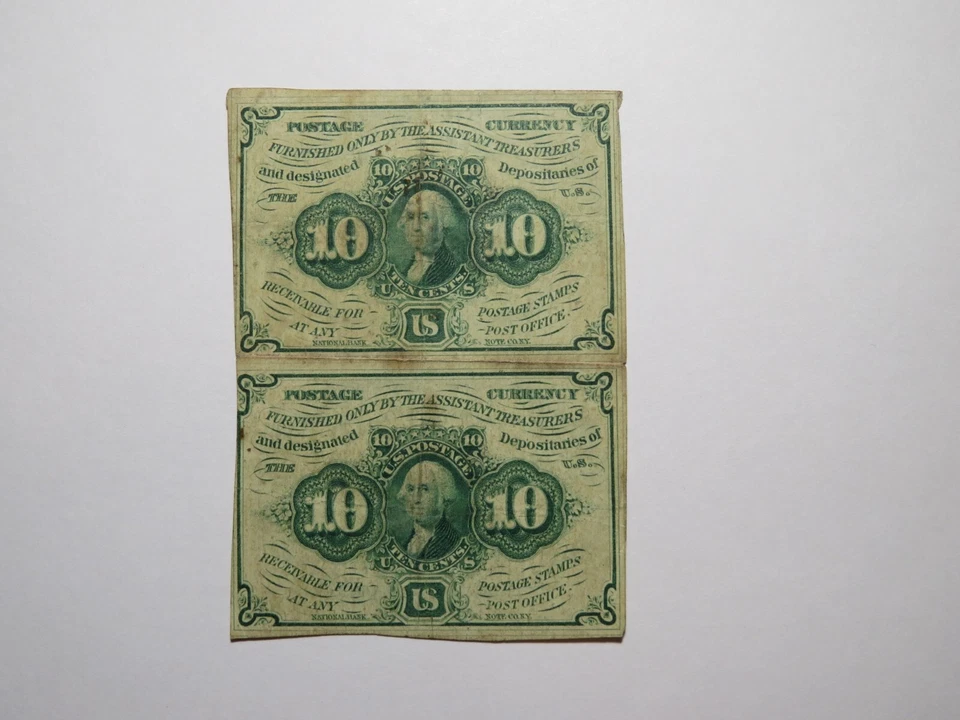 1863 $.10 First Issue Uncut Pair Fractional Currency Obsolete Postage Bank Note - Image 1 of 2